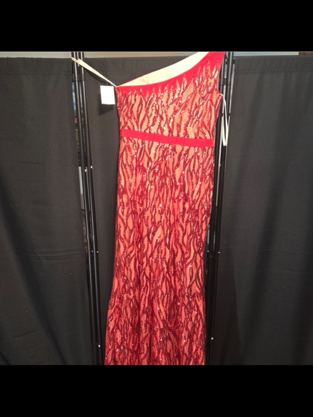 Red Sequin One-Shoulder Evening Gown